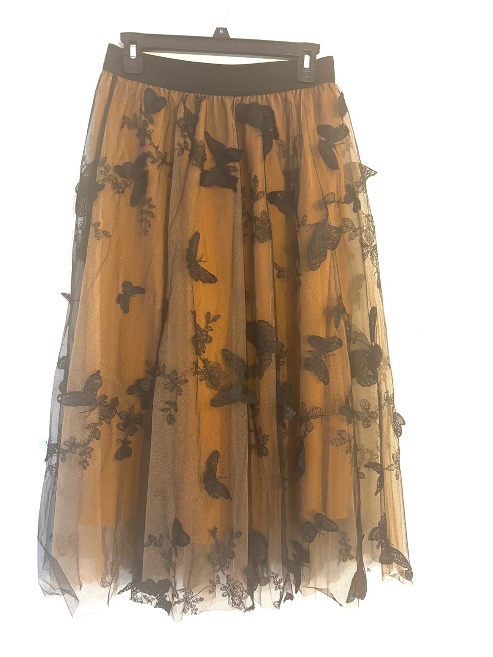 Women's Bronze Brown Tulle Skirt with Black Butterfly Embroidery